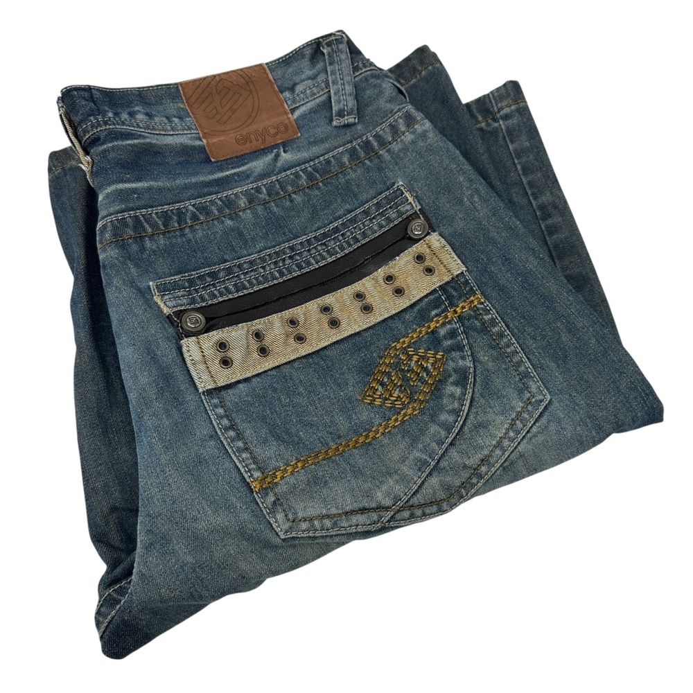 ENYCE‎ Vintage Y2K Unique Faded Denim Baggy Wide Leg Jean Shorts Skater Jorts 34